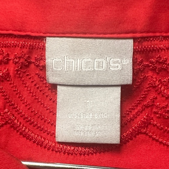 Chico's Red Tiered Embroidered Midi Dress Cotton Blend Casual Lightweight 8/10 - Picture 8 of 14